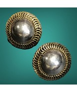 Taxco TD-115 Mixed Metals Brass Border Sterling Silver Dome Pierced Earr... - $60.93 CAD