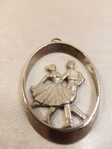 Vintage Silver Tone Necklace Pendant/Charm with Man and Lady Square Dancing - $24.75