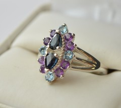 Sapphire Ring-Cluster Cocktail Sterling Silver - 1.35 ctw.  - $379.00