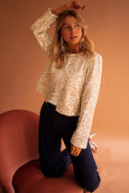 Golden Fleece Sequined Open Front Cropped Jacket - $26.59