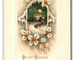 Best Wishes For Christmas Full Moon Cabin Icicles Holly Embossed DB Post... - $3.91