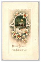 Best Wishes For Christmas Full Moon Cabin Icicles Holly Embossed DB Postcard U27 - £3.05 GBP