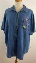 Vintage Mickey Unlimited Women&#39;s 22/24 Denim Shirt Top Embroidered Donald Duck - £14.74 GBP