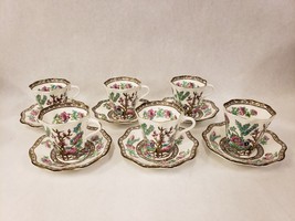 Coalport Indian Tree Multicolor Scalloped Edge Demi Cup and Saucer Set of 6 - $158.39