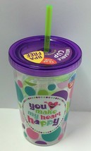 Novelty BPA Free 10oz &quot;You Make My Heart Happy&quot; Printed Cup w/Straw - £7.49 GBP