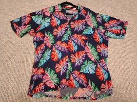Islander Hawaiian Shirt Men&#39;s L Button Up Floral Leaves AOP ALL-OVER VTG Rayon - £9.60 GBP