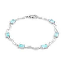 Sterling Silver Rectangular Shaped Blue Topaz Gemstone Bracelet - £107.13 GBP