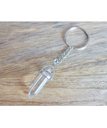 Clear Crystal Double Point Keychain Natural Gemstone Wand Reiki Energy Healing - £9.76 GBP