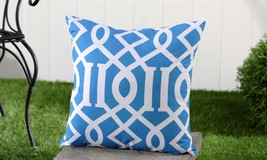 Blue Throw Pillow Outdoor Geometric Design 18" Long Sun Weather Fade Resistant image 2