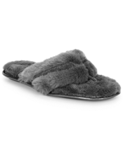 INC International Concept Gray Faux Fur Metallic Slip On Thong Slippers ... - $20.00