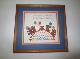Framed BEAUTY IS IN THE EYE OF THE &quot;BEAR&quot; HOLDER Cross Stitch Wall Hangi... - £9.42 GBP