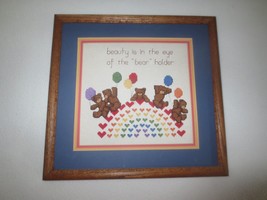 Framed BEAUTY IS IN THE EYE OF THE &quot;BEAR&quot; HOLDER Cross Stitch Wall Hangi... - £9.01 GBP