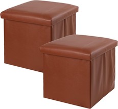 Leather Ottoman Foot Stool Storage Folding Footrest Seat Square Box Sofa Set 2 - £39.00 GBP