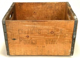 VINTAGE RARE CREAM O&#39; WEBER WOOD MILK CRATE METAL REENFORCED   - $46.74