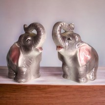 Collectible Vintage Elephant Animal Ceramic Salt &amp; Pepper Shakers Japan Trunk Up - $13.32