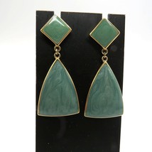 Vintage Trifari Earrings Gold Tone Green Marbled Enamel Triangle Dangle - £16.84 GBP