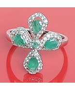 Natural Green Emerald 4x3mm &amp; White Topaz 925 Sterling Silver Ring Size ... - $49.65