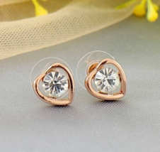 Earring  Heart Shape Rose Gold Stud Earrings Women Indian Wedding Gift Jewellery - $14.80