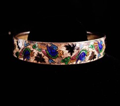 Antique bangle / Vintage GUILLOCHE enamel bracelet / bird cuff / chinese... - $75.00
