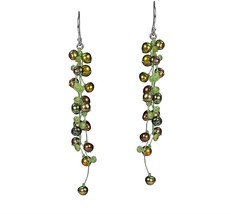 Classy Ruffles Cultured Freshwater Dyed Green Pearl-Peridot Stone Earrings - £64.92 GBP