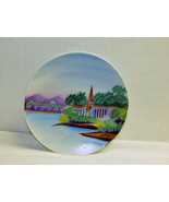 Vintage Japan Hand Painted Plate Vibrant Colors Water Trees Temple Mount... - £11.75 GBP