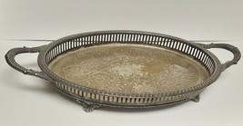 Oval Silver Plate Tray Platter Handles English Silver MFG CORP USA Etched Footed - £79.89 GBP