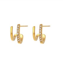 2022 New Crystal Paved Double Layer Hollow Huggie Earrings For Ladies Small Gold - £8.78 GBP