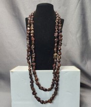 Vintage Chocolate Brown 2-Strand Natural Stone Beaded Necklace Southwestern Boho - £19.73 GBP