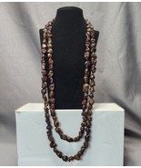 Vintage Chocolate Brown 2-Strand Natural Stone Beaded Necklace Southwest... - £19.55 GBP