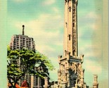 Vintage Linen Postcard - Chicago Avenue Water Tower and Palmolive Buildi... - $3.91
