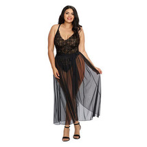 Dreamgirl Teddy &amp; Sheer Mesh Maxi Skirt With G-String Black Queen 1X Hanging - £34.33 GBP