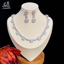 Fashion Set Necklace Shiny Geometric AAA CZ Earrings And Necklace Bridal Jewelry - £57.31 GBP