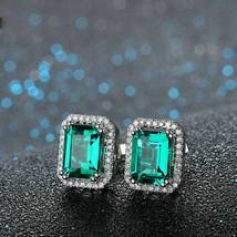 0.50 Ct Emerald Cut Green Emerald Women&#39;s Stud Earrings 14k White Gold Finish - £71.96 GBP