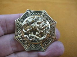 (B-LION-702) Lion fighting snake serpent wild Big cat octagon brass pin pendant - £15.51 GBP