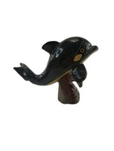 Vintage Dolphin Marbled Stone Hand Carved Gray White Figurine  - £21.24 GBP