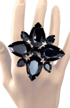 2.75&quot; D Fun Black Cluster Crystal Oversized Statement Party Ring Goth Je... - £16.94 GBP