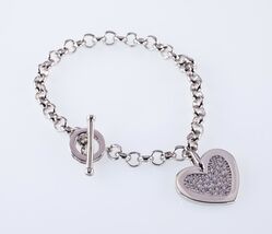 Sterling Silver Large CZ Heart Charm Toggle Bracelet 6.75&quot; - €224,25 EUR