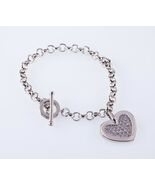 Sterling Silver Large CZ Heart Charm Toggle Bracelet 6.75&quot; - €224,25 EUR