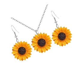Daisy Sunflower Dangle Earrings Sunflower Necklace - £31.87 GBP