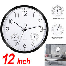 12&#39;&#39;Analog Wall Clock Large Quartz Silent Indoor Outdoor W/ Temperature ... - £28.08 GBP