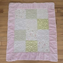 Pink Green Mini Rose Eyelet Satin Flannel Baby Quilt Flowers Butterflies... - £29.11 GBP