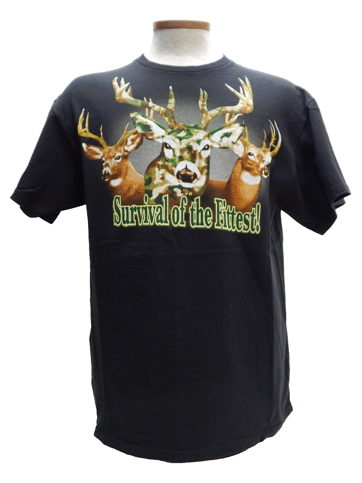 Survival Of The Fittest Camouflage Men's Deer S Hunting Black Cotton T-shirt NEW - $9.72