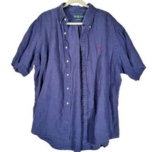 RALPH LAUREN Classic Fit Shirt XXL 2XL Blue 100% Linen Short Sleeve Red ... - $24.99