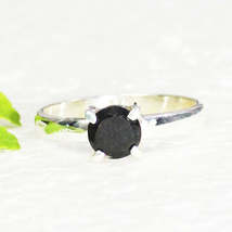 Natural Black Tourmaline Gemstone Ring, Birthstone Ring, 925 Sterling Silver Rin - £25.25 GBP