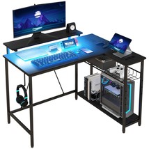 42&quot; L-Shaped Desk w/ LED Lights &amp; Charging - Black - $146.99