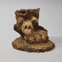 Vintage Italy Hand Carved Tree Wood Yorkie Dog Candle Holder - Signed Renaldo - £25.64 GBP