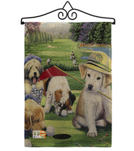 Golfing Puppies Burlap - Impressions Decorative Metal Wall Hanger Garden Flag Se - £27.06 GBP