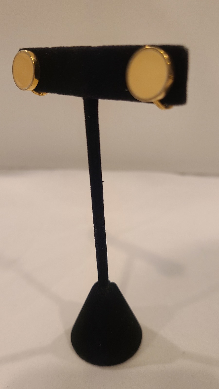 Monet Vintage Gold Tone Clip-On Cream/Off-White Enamel Earrings Item image 5