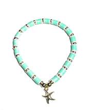 Heishi Beaded Stretchy Anklet, Mint Green with Gold Metallic Starfish Ch... - $5.99
