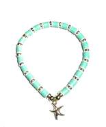Heishi Beaded Stretchy Anklet, Mint Green with Gold Metallic Starfish Ch... - €5,10 EUR